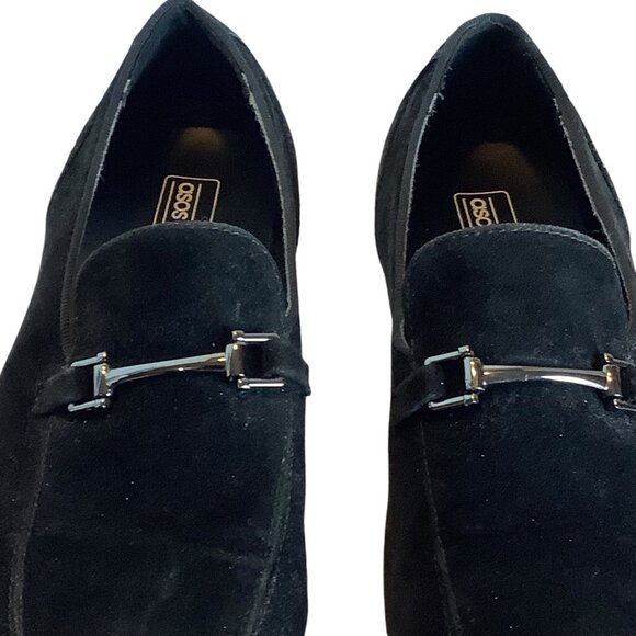 ASOS Black Faux Suede Loafers Metal Buckle Men Size 9 Snaffle Horse Bit Accent - Picture 3 of 8